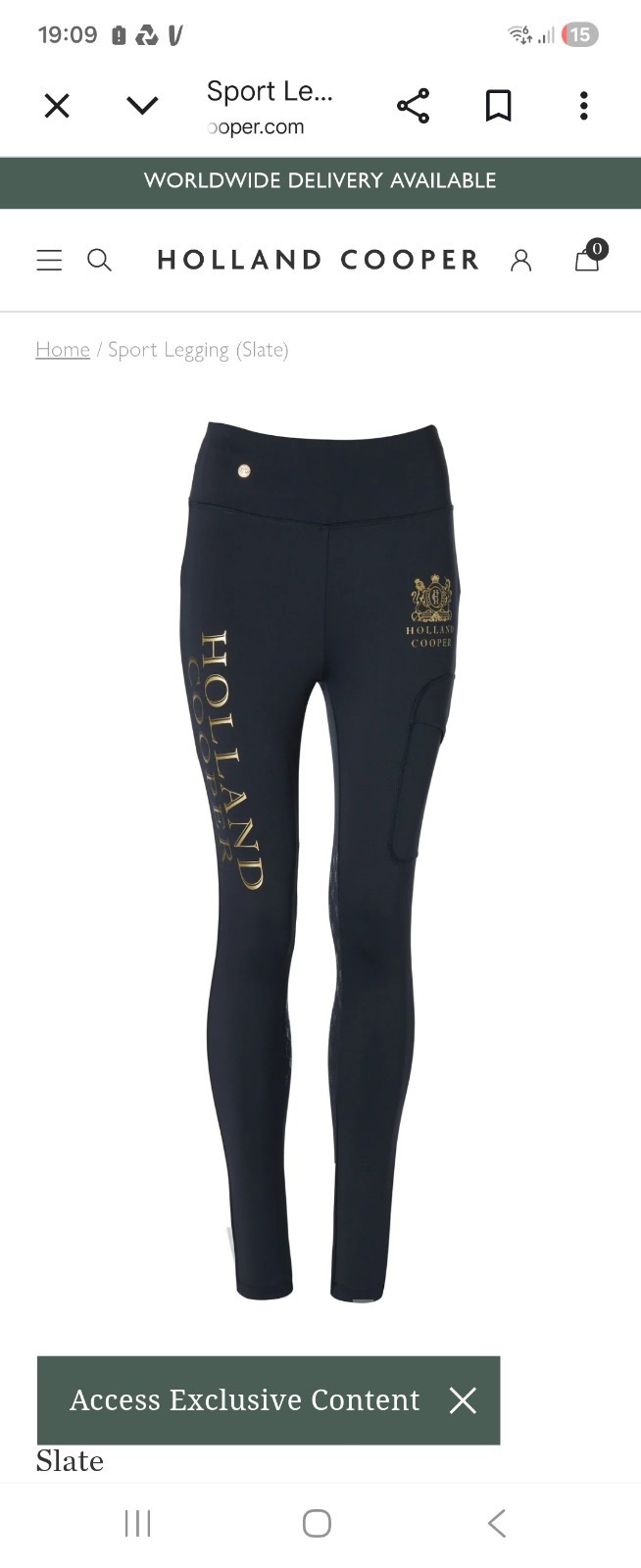HOLLAND COOPER SPORT LEGGING IN BLACK/GOLD. UK MEDIUM.