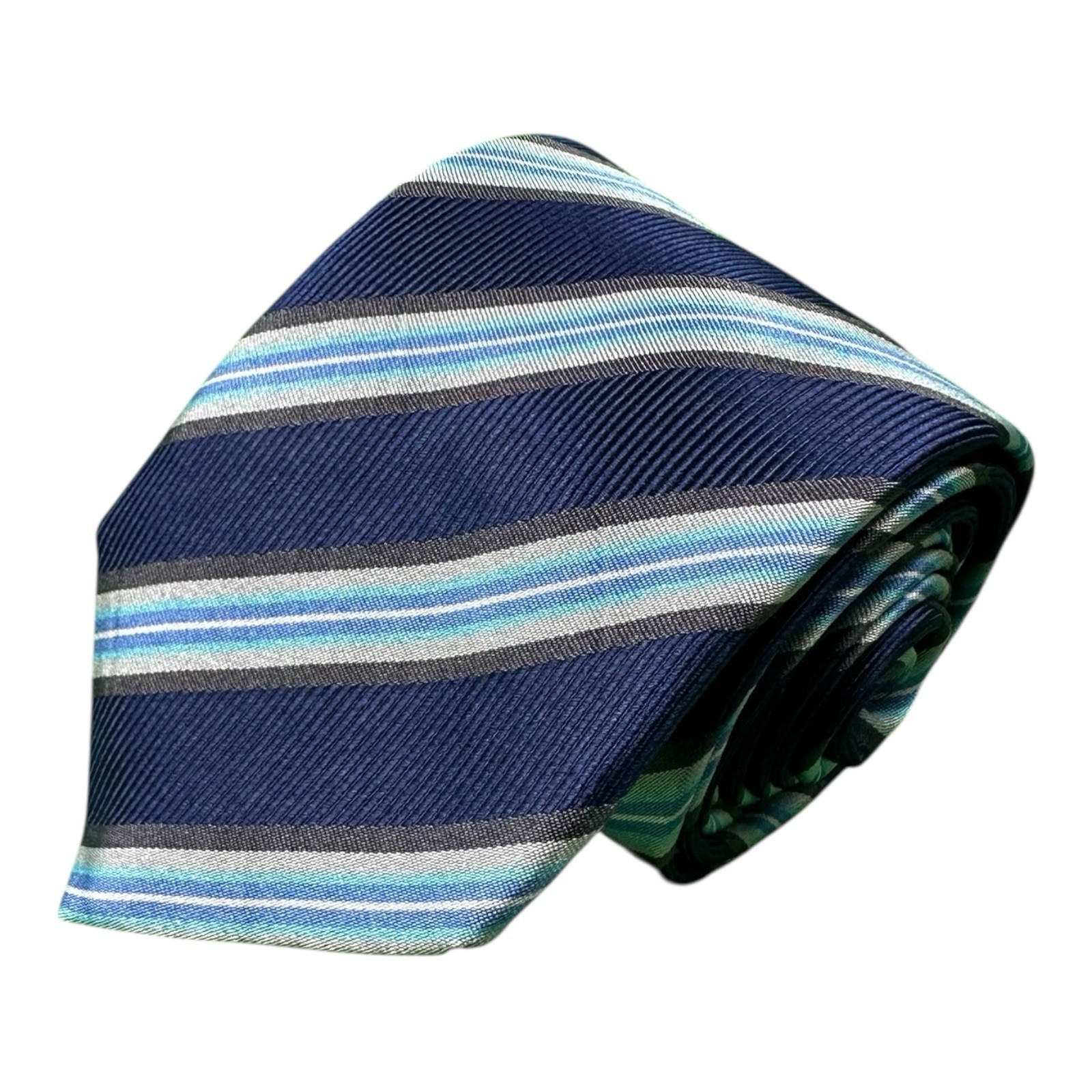 ETON Blue Gray Silver Striped Pure Silk Men’s Tie 3.25 Inch