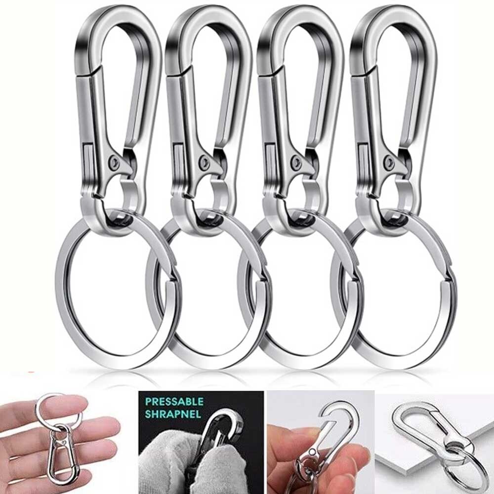 12PCS Keychain Key Ring Carabiner Clip Keyring Chain Fob Holder Silver Metal USA