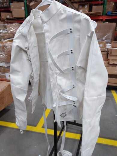 White Asylum Straight Jacket Costume S/M L/XL BODY HARNESS Restraint Armbinder