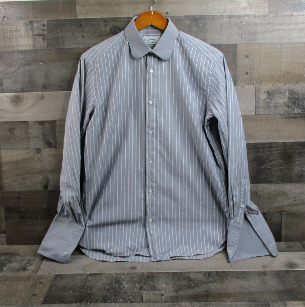 Brioni Neiman Marcus Shirt Mens 15 Medium Gray Pinstripe French Cuff Made Italy