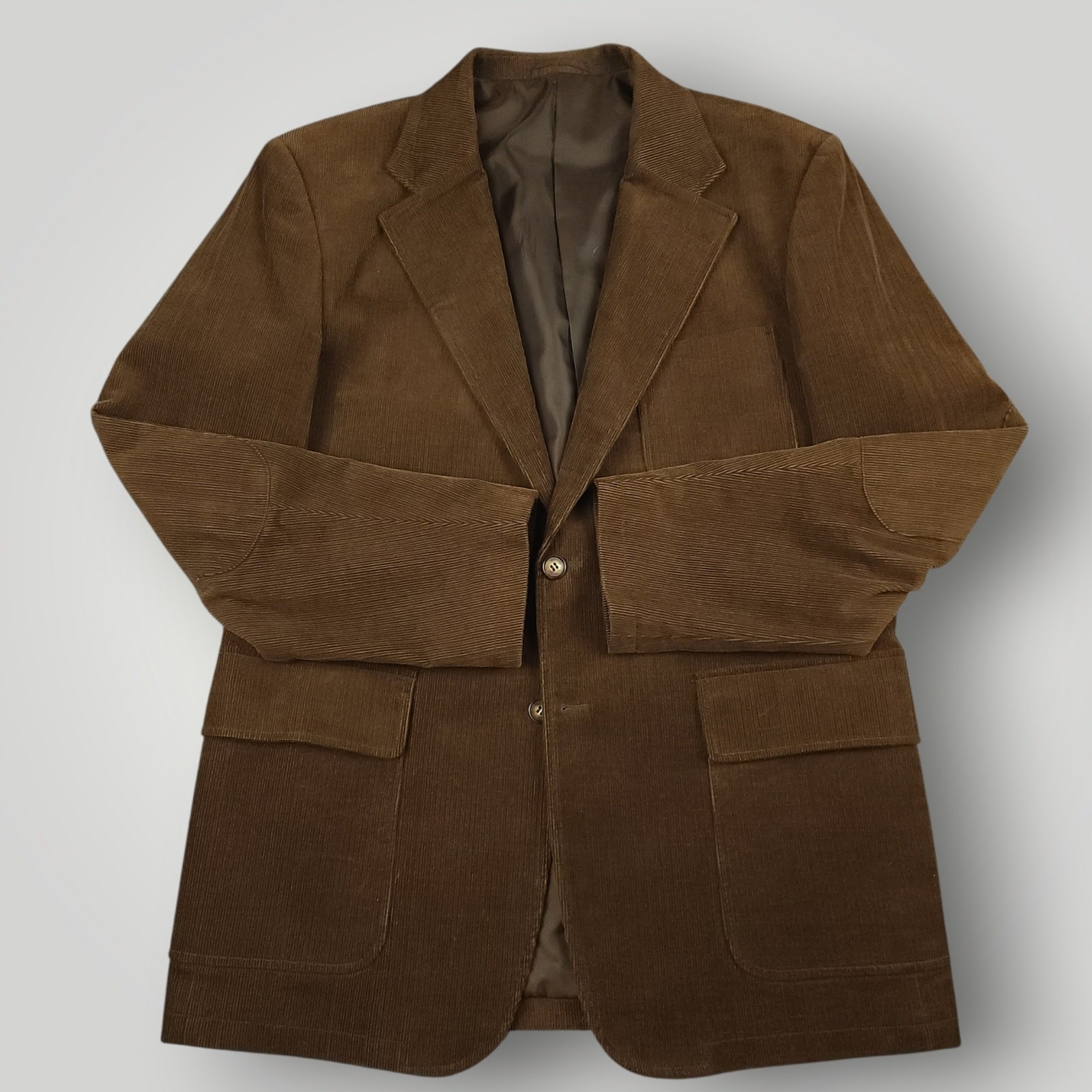 Y2K Ivy Style Wide Wale Corduroy Jacket 40R Elbow Patch Pocket Unstructured