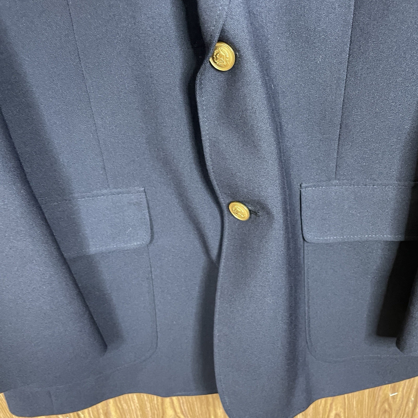 David Taylor Blazer Jacket Mens 40R Navy Blue Solid Hopsack Gold Buttons