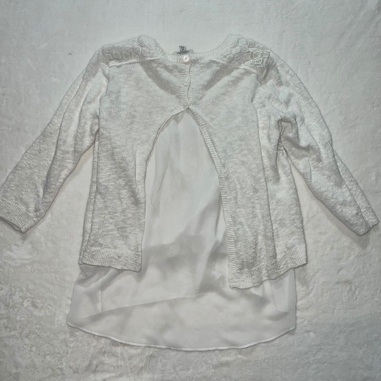 Lucky Brand Cream Open Knit Split Back Layered Top Womens Medium Cottagecore