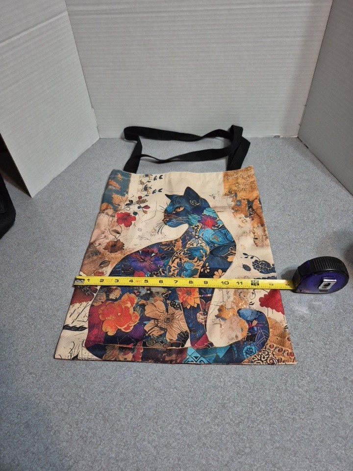 Fujian Floral Blue Cat Print Polyester Tote Bag
