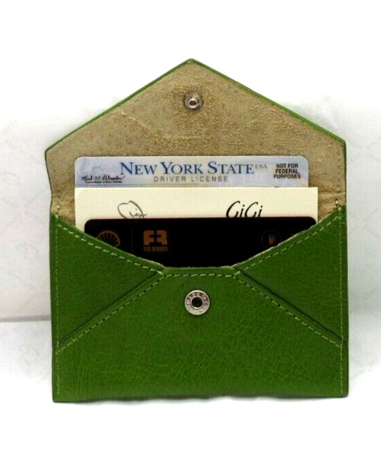 Envelope Card Holder MINI Leather Holds Business Credit Graphic Image LIME GREEN
