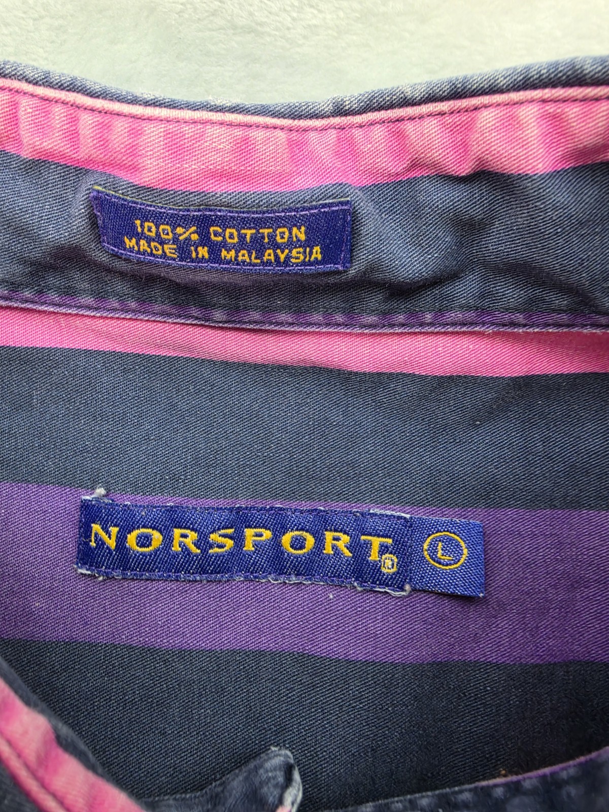 Norsport Button Down Shirt Rainbow Stripe Long Sleeve Cotton Large L Vintage