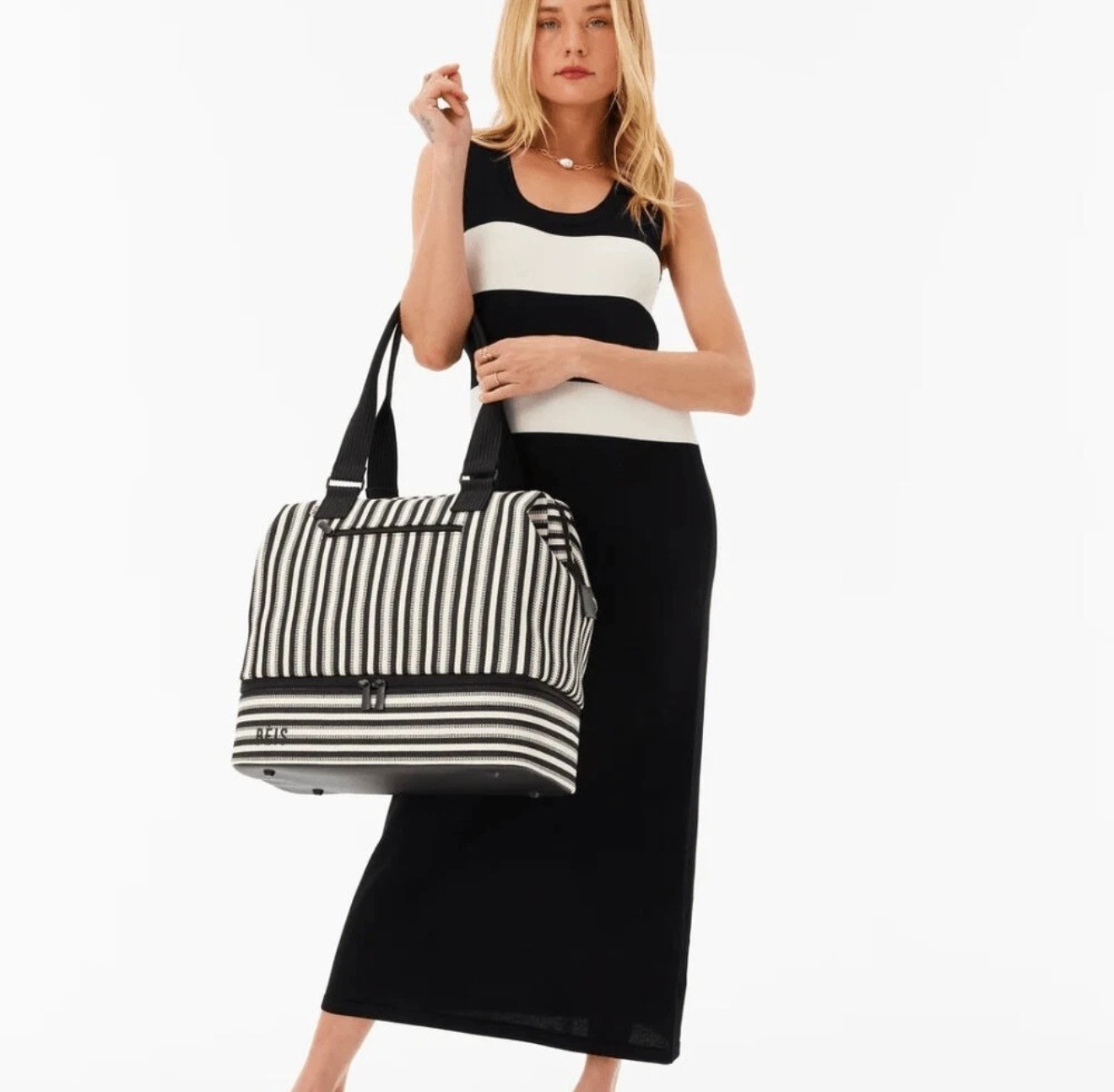 Beis Mini Weekender in Black Stripe