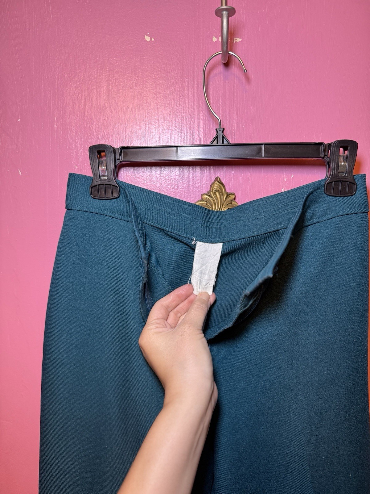 70’s Teal high-waisted trousers front zipper and button closure Size 10 Retro
