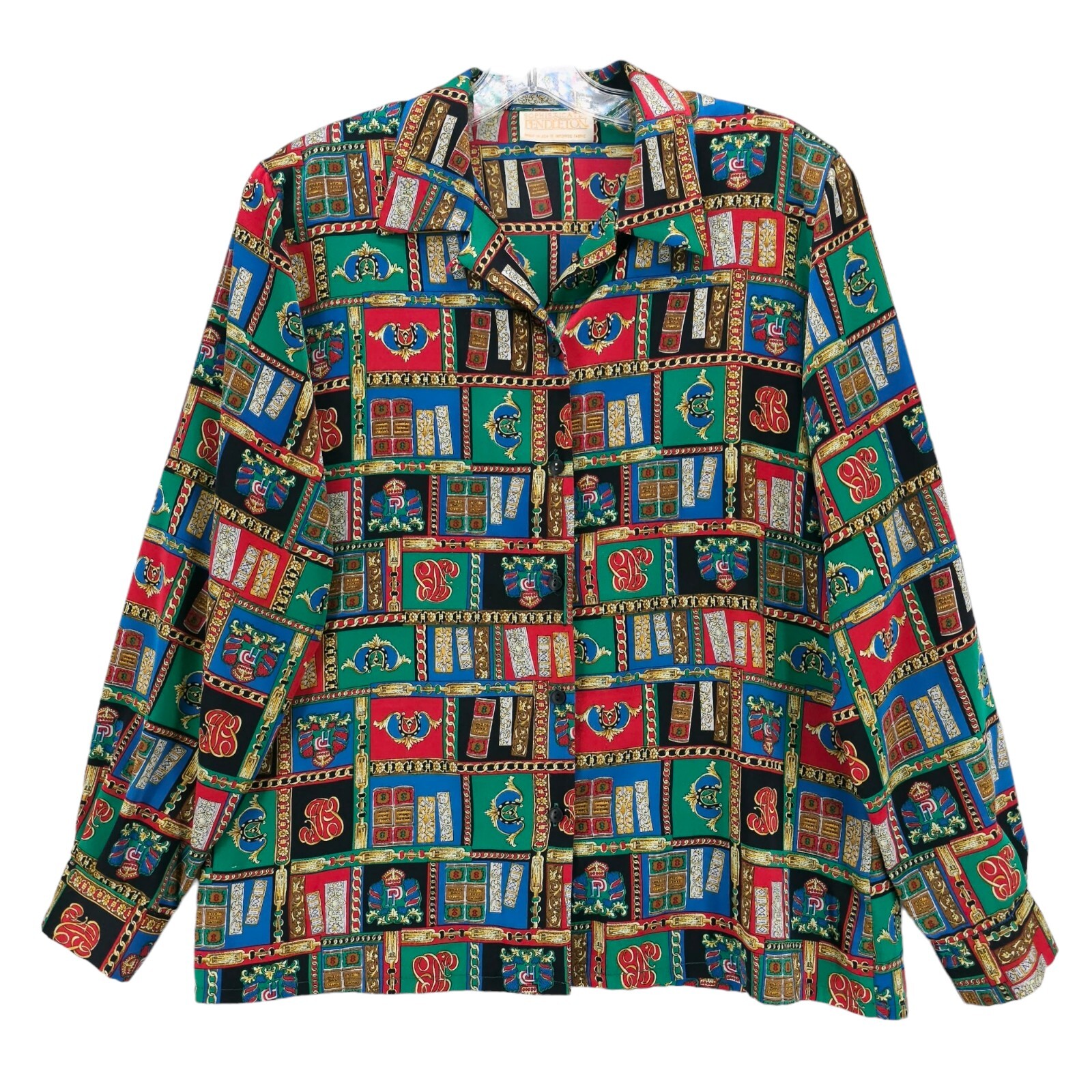 PENDLETON Vintage Multicolor Blouse Shirt Padded Shoulders Colorful Size 12