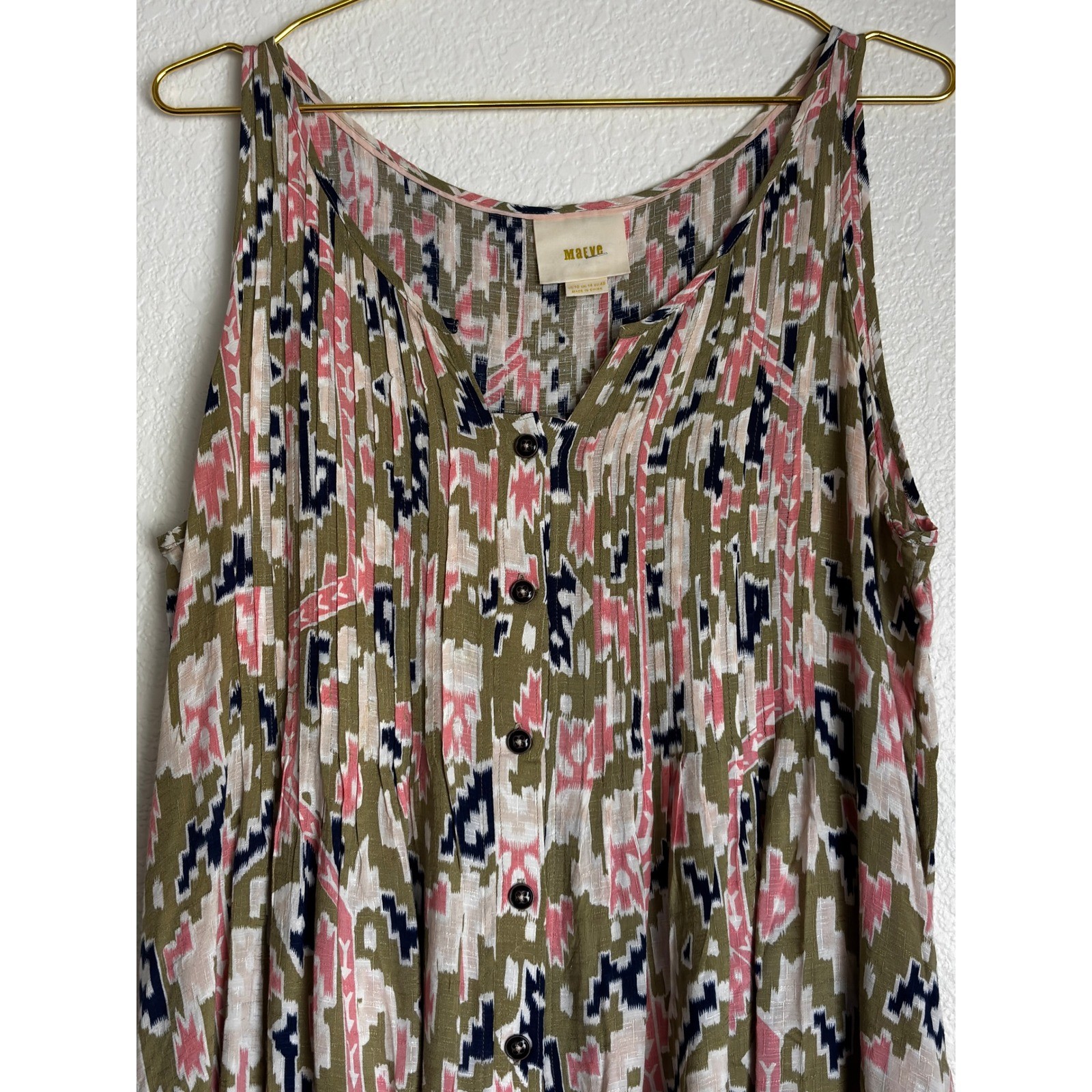 Maeve Anthropologie Ikat Pleated Button Front Sleeveless Rayon Blouse Top — 10