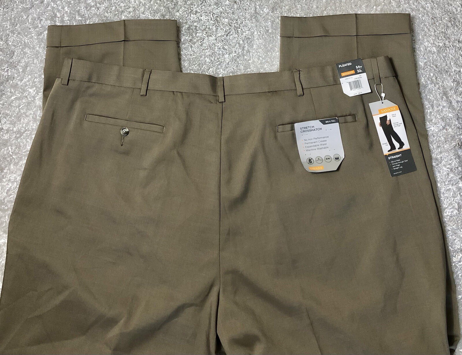 New Mens Savane Straight Leg Stretch Crosshatch Dress Pants 54 x 32 Tan Khaki