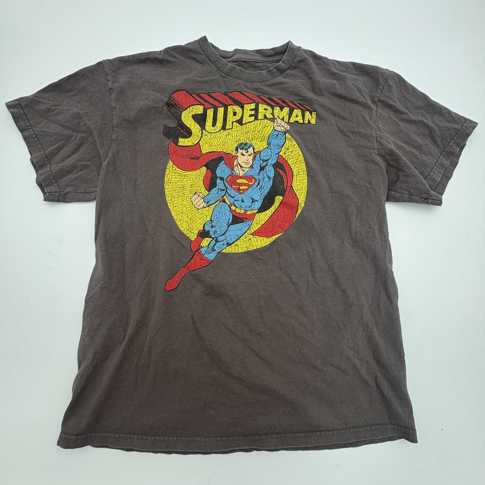DC Comics Shirt Mens L Gray Superman Graphic Short Sleeve Tee Top Retro
