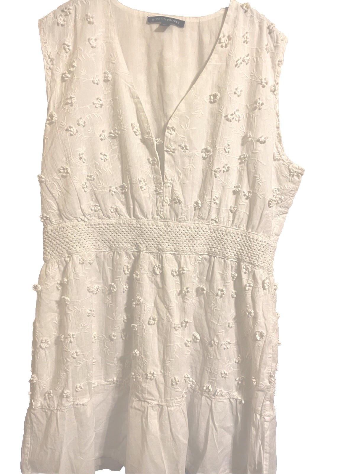 BOSTON PROPER White Crochet Fit and Flare Embroidered Dress XL Bohemian Beachy