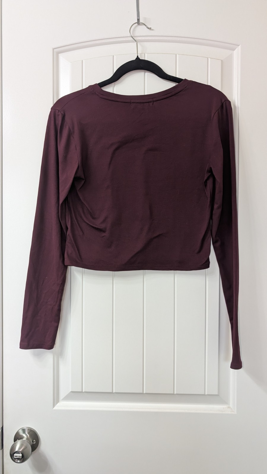Liz & Sara Burgundy Solid Crew Neck Long Sleeve Knit Cropped Tee XL Regular