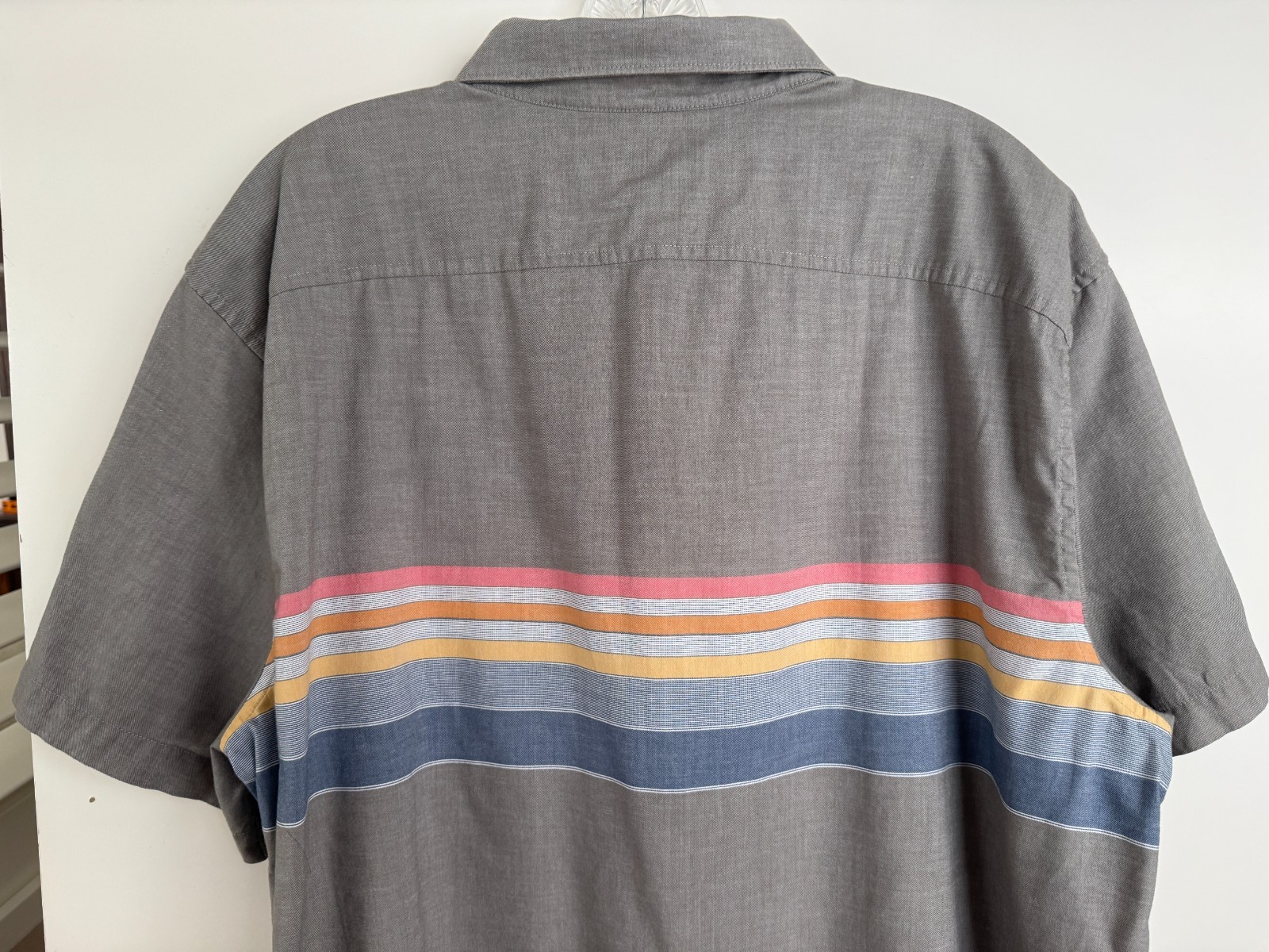 Original Penguin Men’s Gray Engineered Stripe Short Sleeve Button Down Shirt XXL