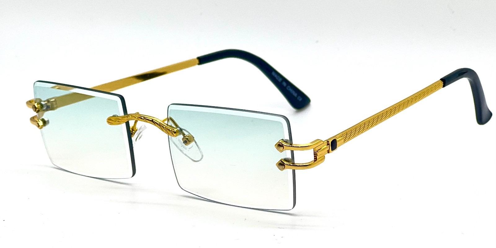 Hip Hop Glasses Clear Lens Gold Frame Rimless Square Shades Migos Quevo Style