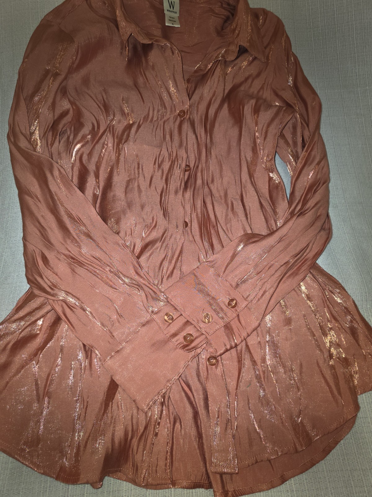 Wrapper Pink Solid Collared Button-Up Long Sleeve Blouse Regular XL