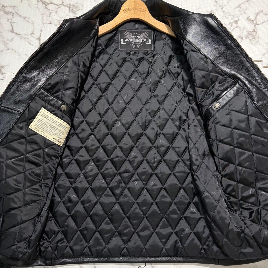 AVIREX sheepskin Leather Jacket Blouson Coat Men Size XL black Genuine