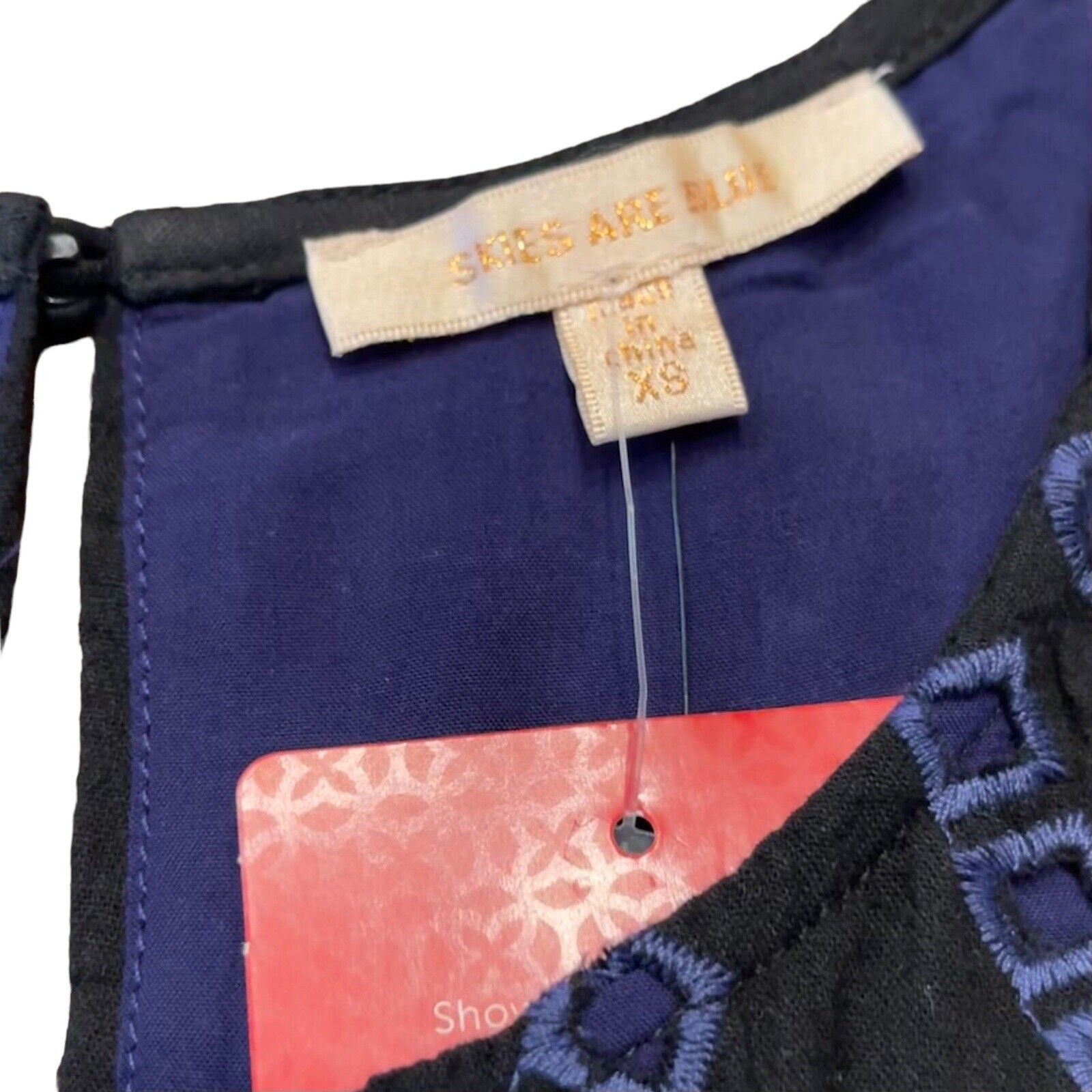 Sleeveless Embroidered Boho Blouse XS Black Navy Eyelet Skies Are Blue NWTj