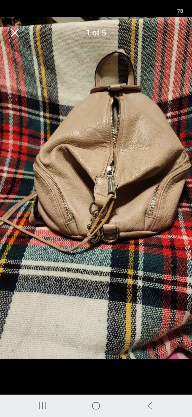 Rebecca Minkoff Beige Pebbled Zip Backpack w/ Detachable Strap, Pockets
