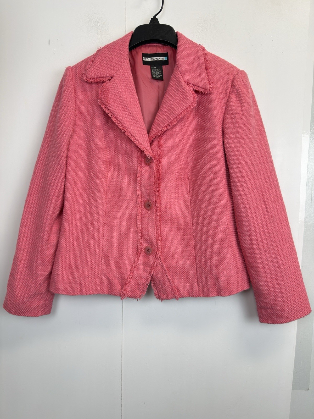 Requirements Women’s Blazer Size 10 Textured Tweed Jacket Pink Cotton Blend