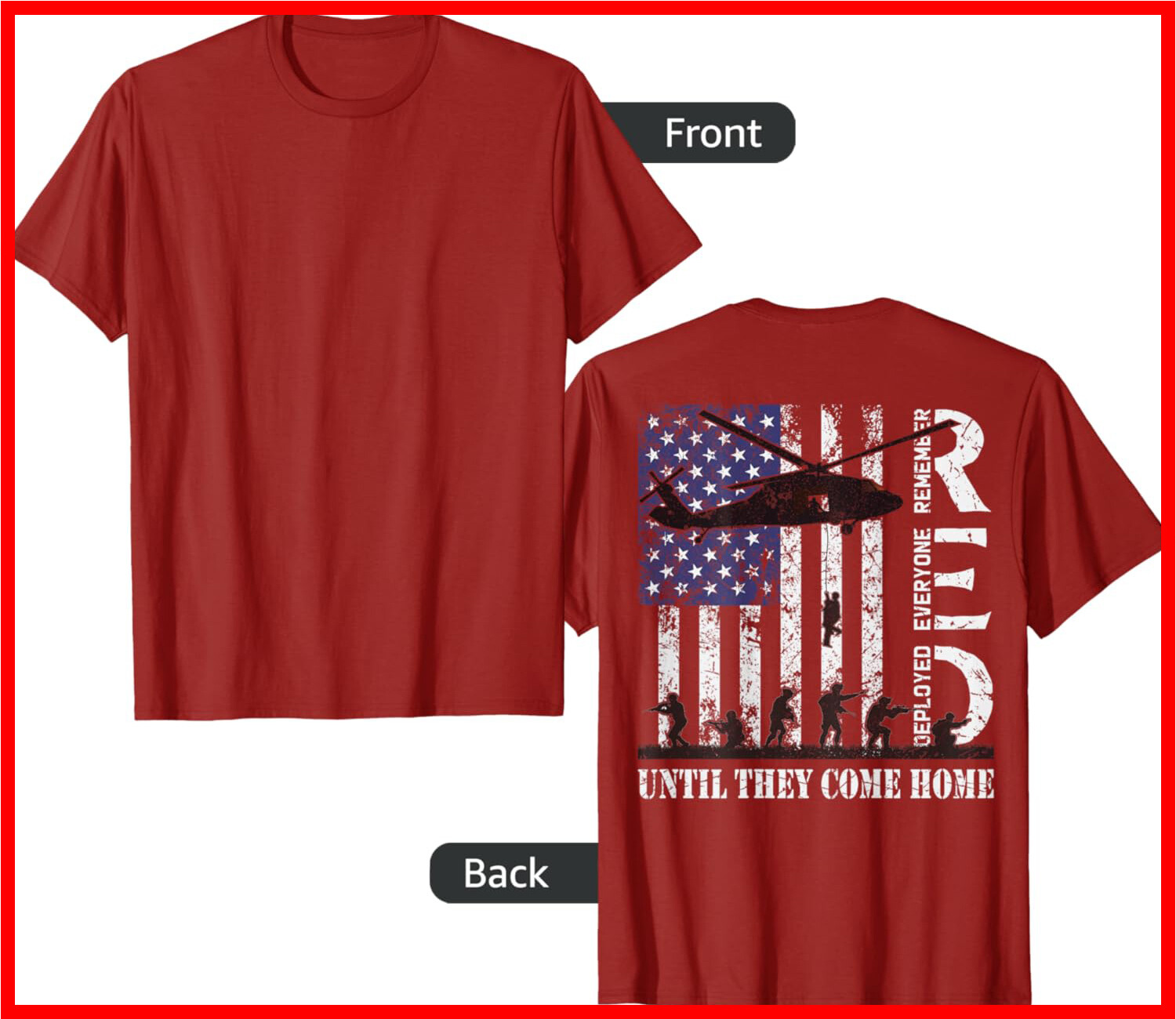 On Friday We Wear RED Friday Military US Flag Print On BACK Red Cotton T-Shirt