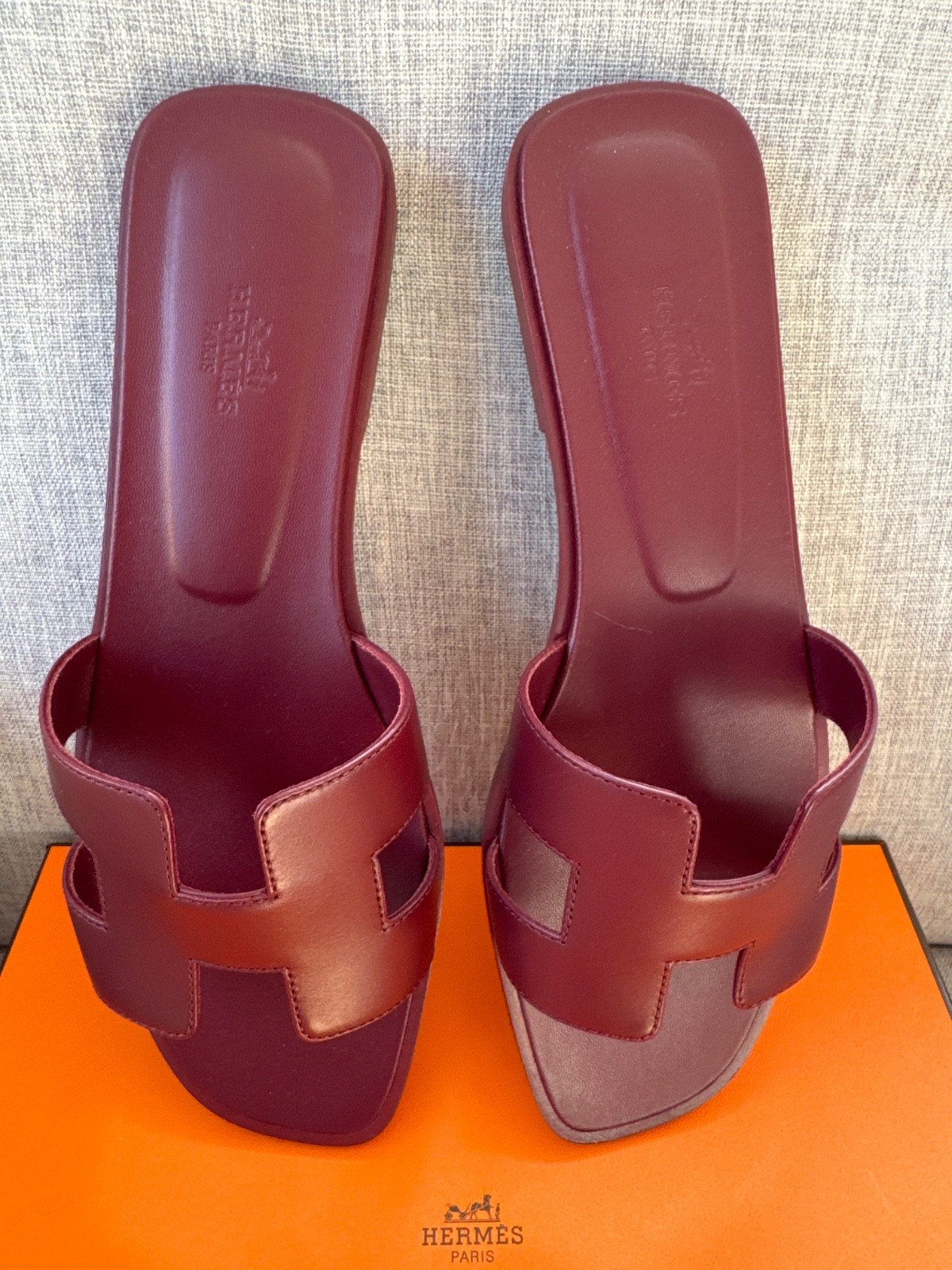 Hermes Oran Rough H Sandals Box Calfskin Flats Shoes Sz 40 Auth Box Dust Bag