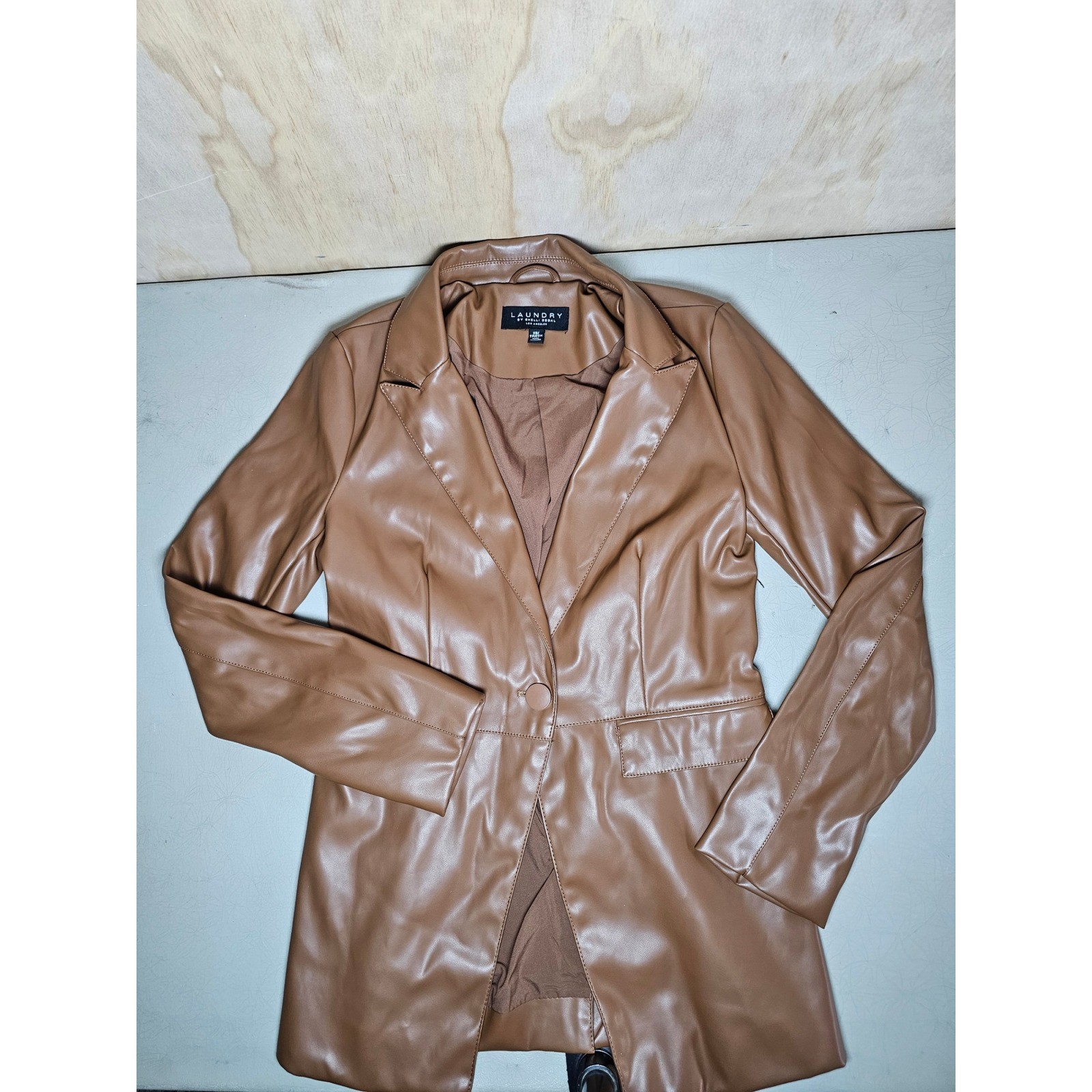Laundry by Shelli Segal Tan Faux Leather Blazer Jacket Brown XS L1WF0038