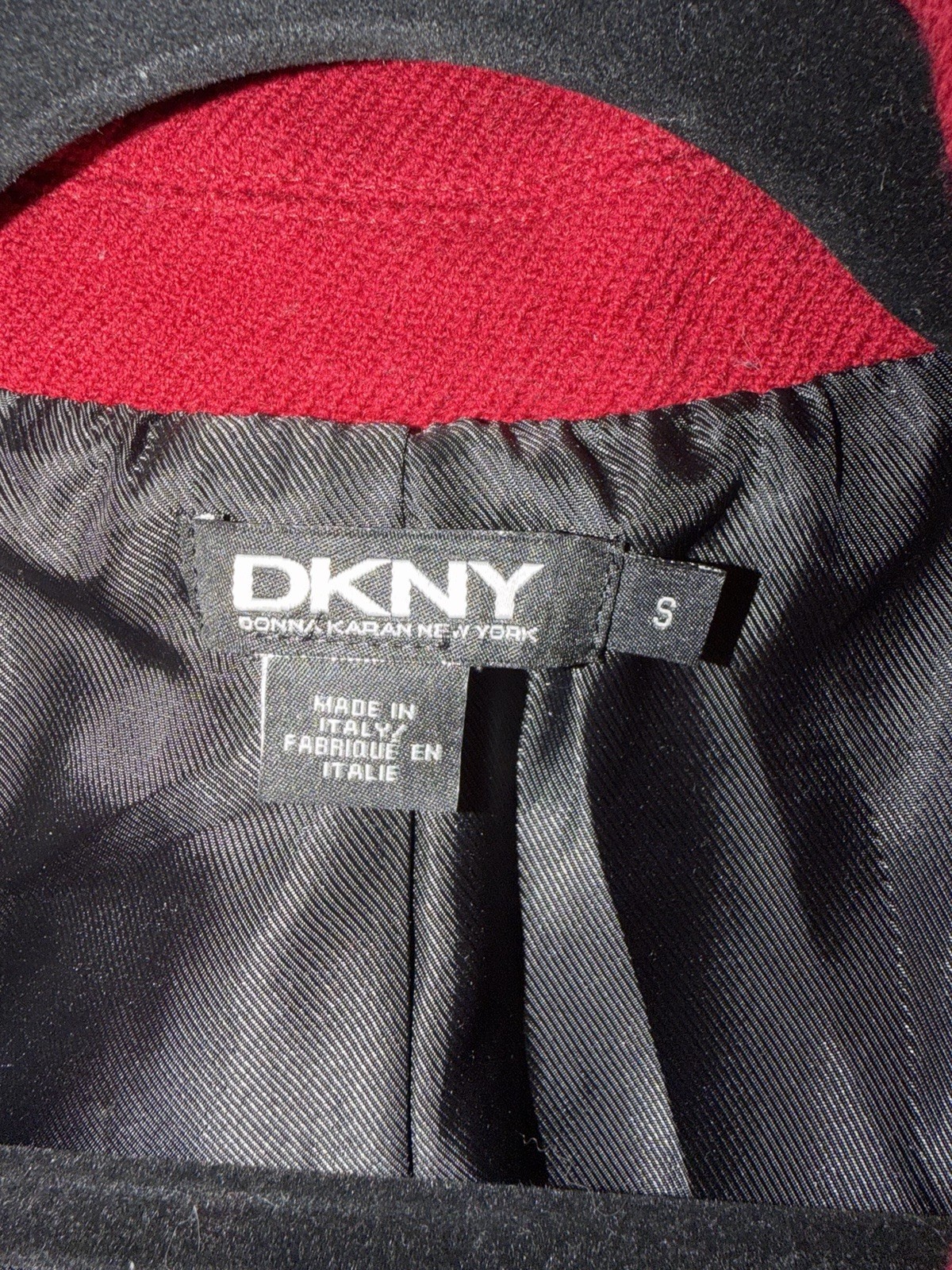 DKNY Women’s S Red Wool Lined Mid-Length Overcoat Button Closure Collared
