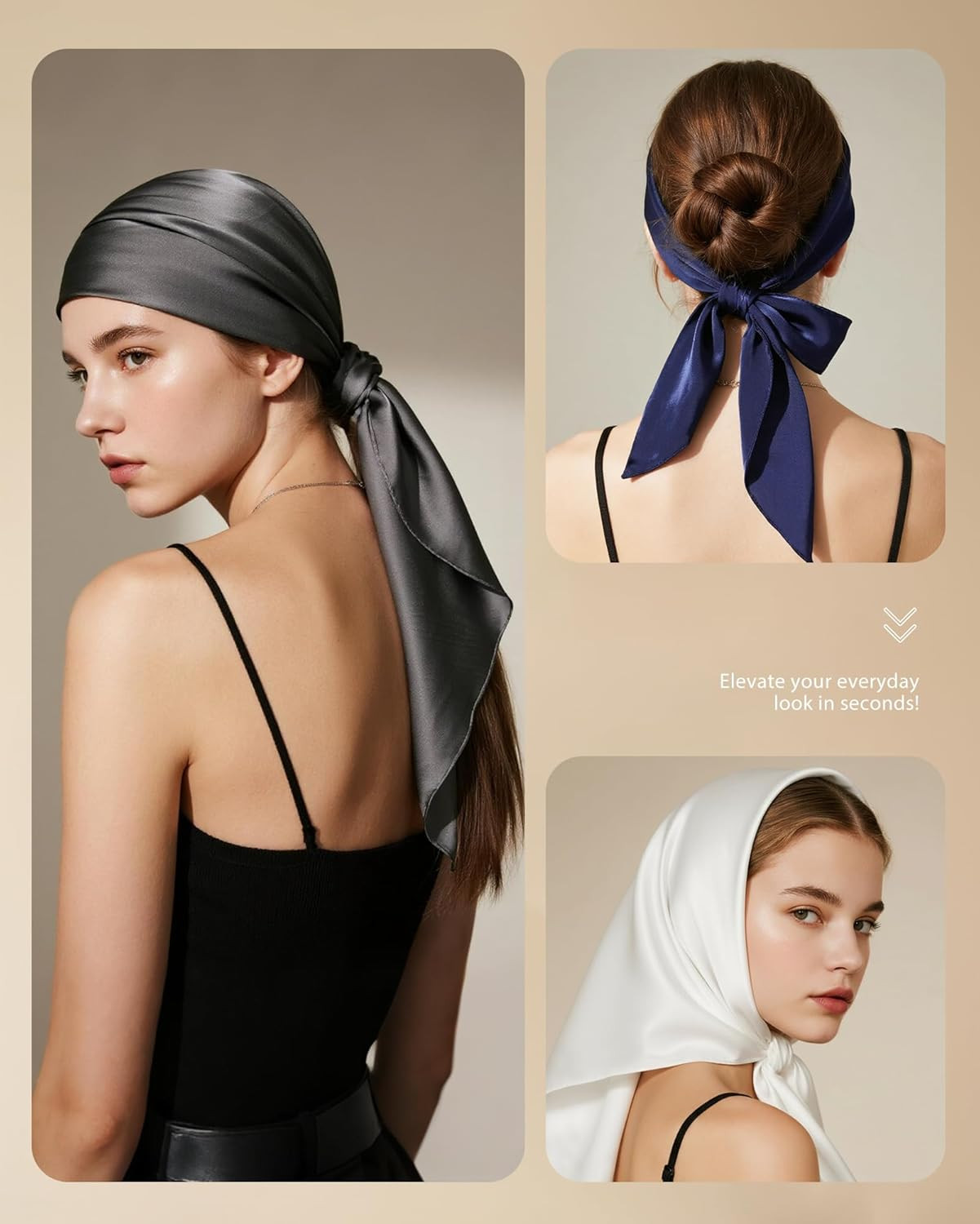Bandanas for Women 35″ Square Silk-Like Satin Head Scarf with Gift Set (Box & Ca