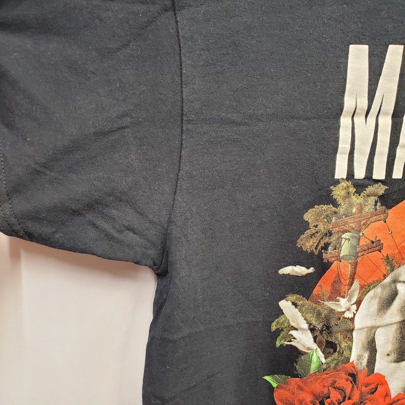2PAC Retro 2016 Makaveli Roses 90s Style Rap T-Shirt Black Sz Large 20.5″x28″