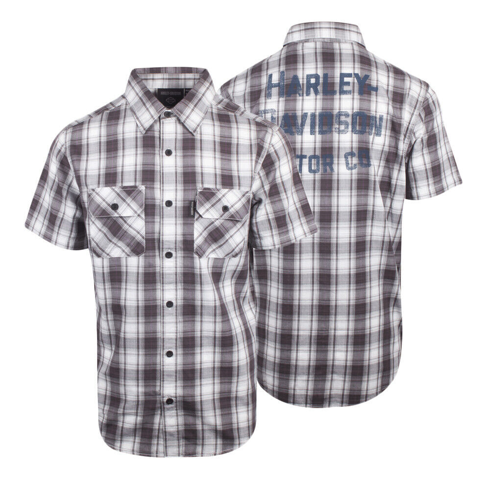 Harley-Davidson Men’s Ash Gray White Plaid Amplifier S/S Woven Shirt (S34)