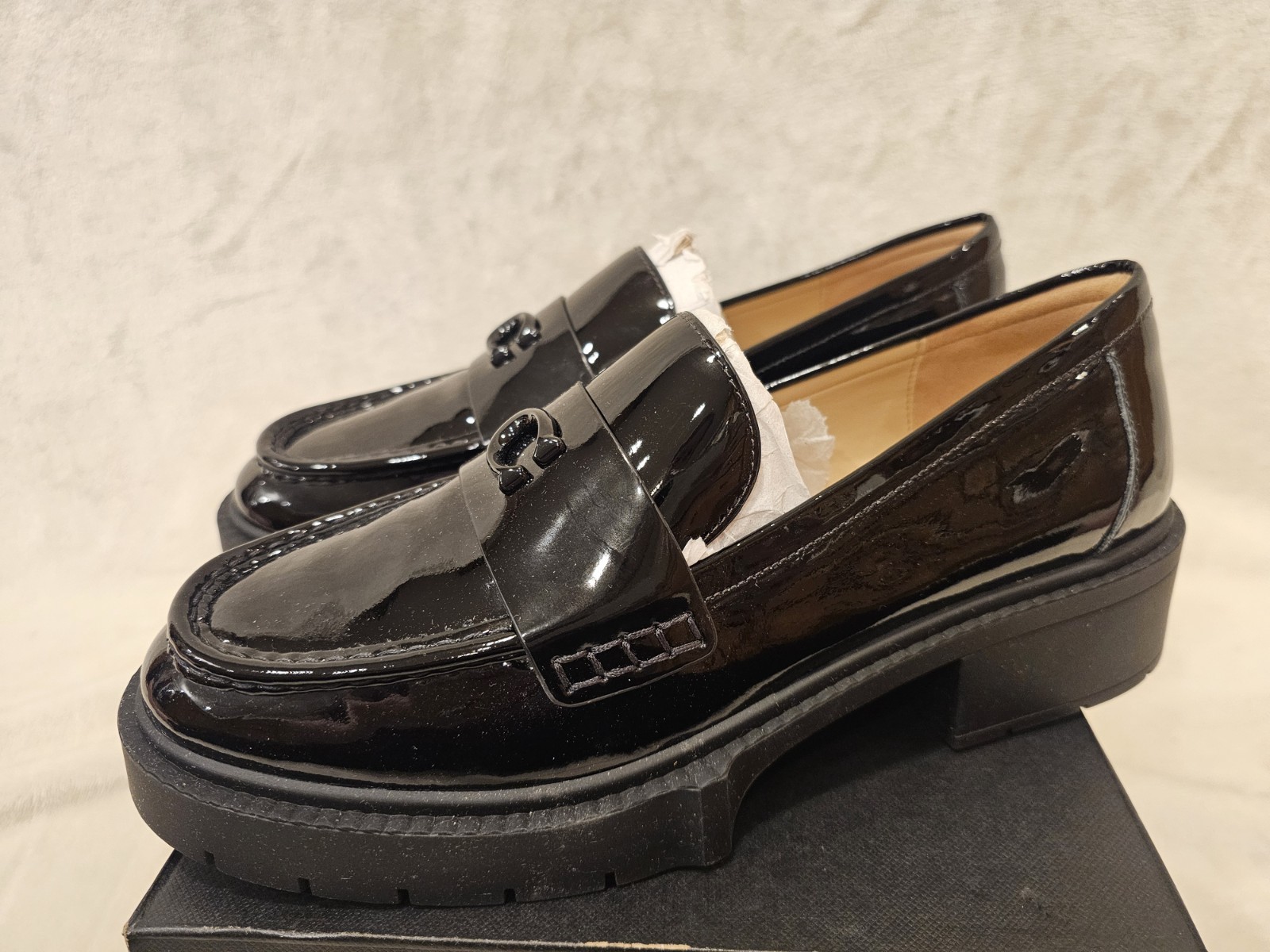 Coach Leah Black Patent Leather Loafer Women’s Sz 9B CM752 90s Inspired New