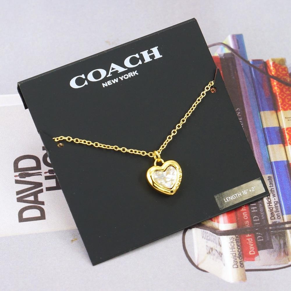 NWT Coach Stone Heart Necklace Clear Gold Tone