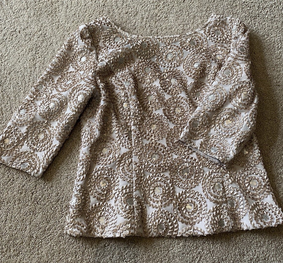 Gorgeous Alex Evenings Top, Size L, Embellished & Lined, Champagne Color