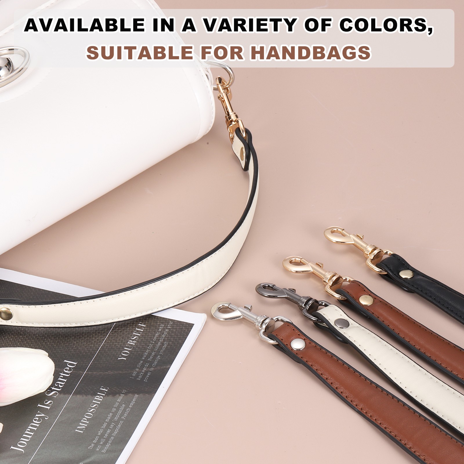 15 Inch Leather Purse Strap 1 Inch Short Handle Bag Strap Black/Light Gold