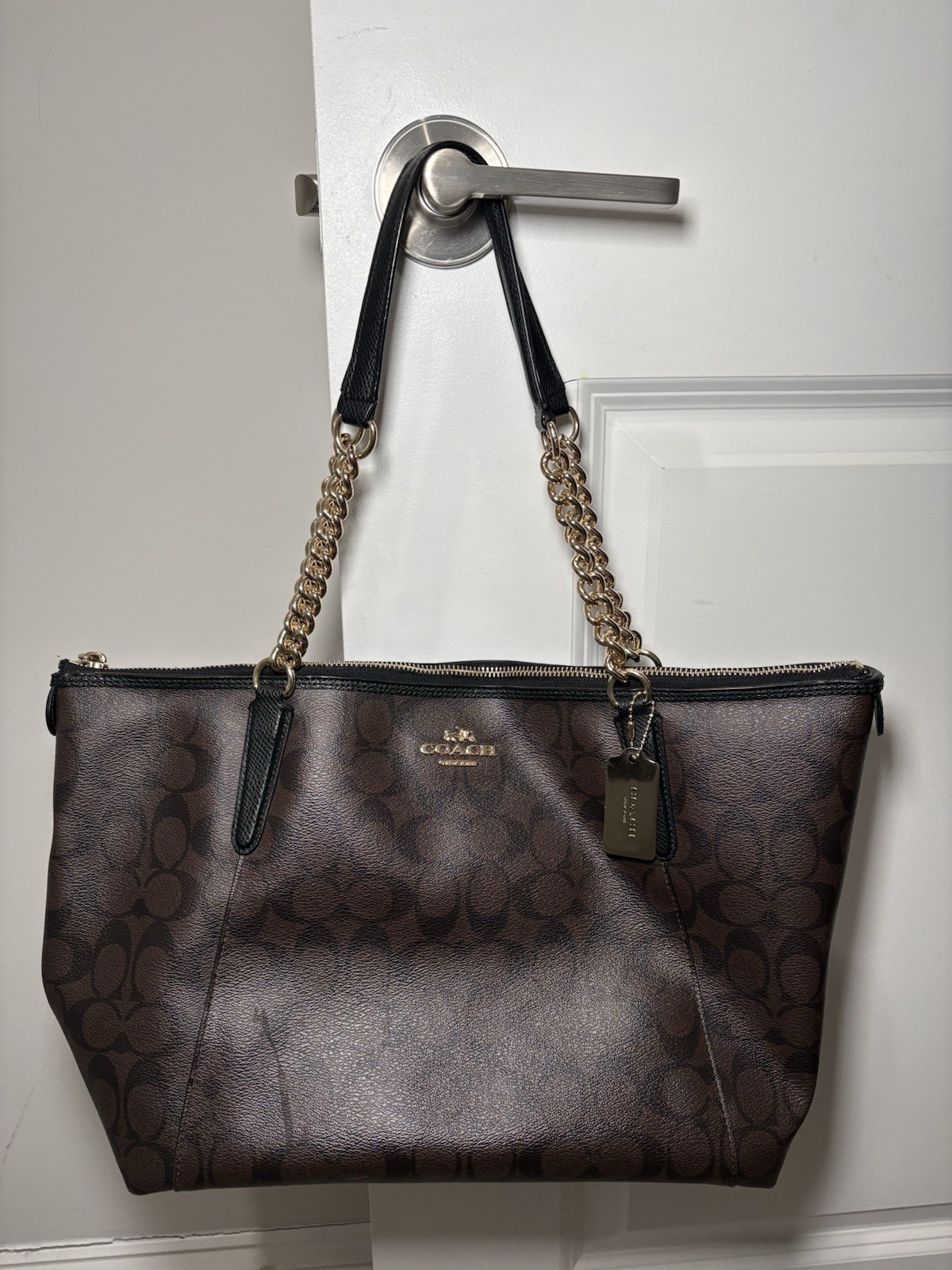 Coach Ava Chain Tote bag in Signature Canvas with Gold Hardware Bag Charm