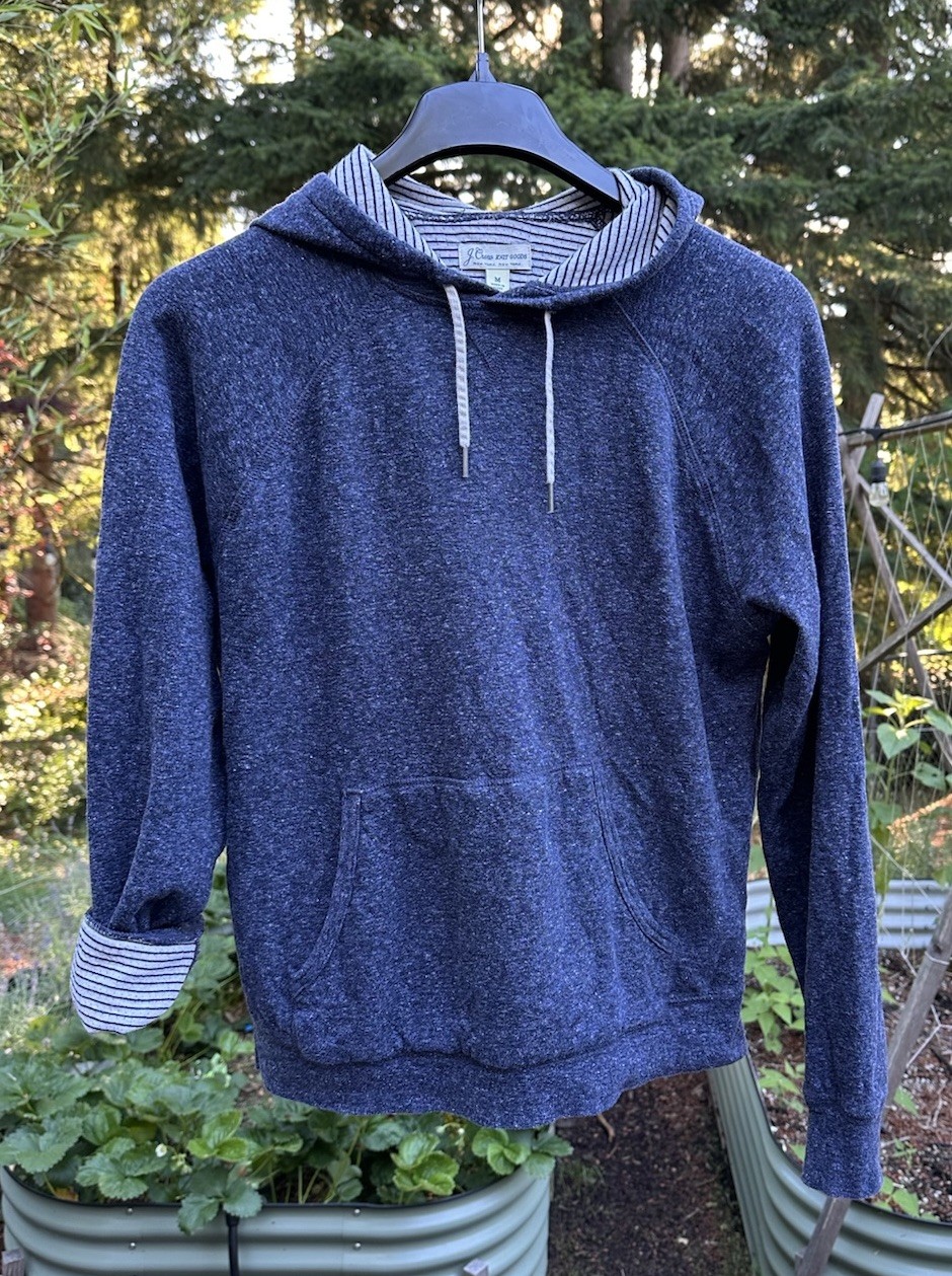 J.Crew super soft blue pullover Hoodie Men’s M Long Sleeve lined with stripe