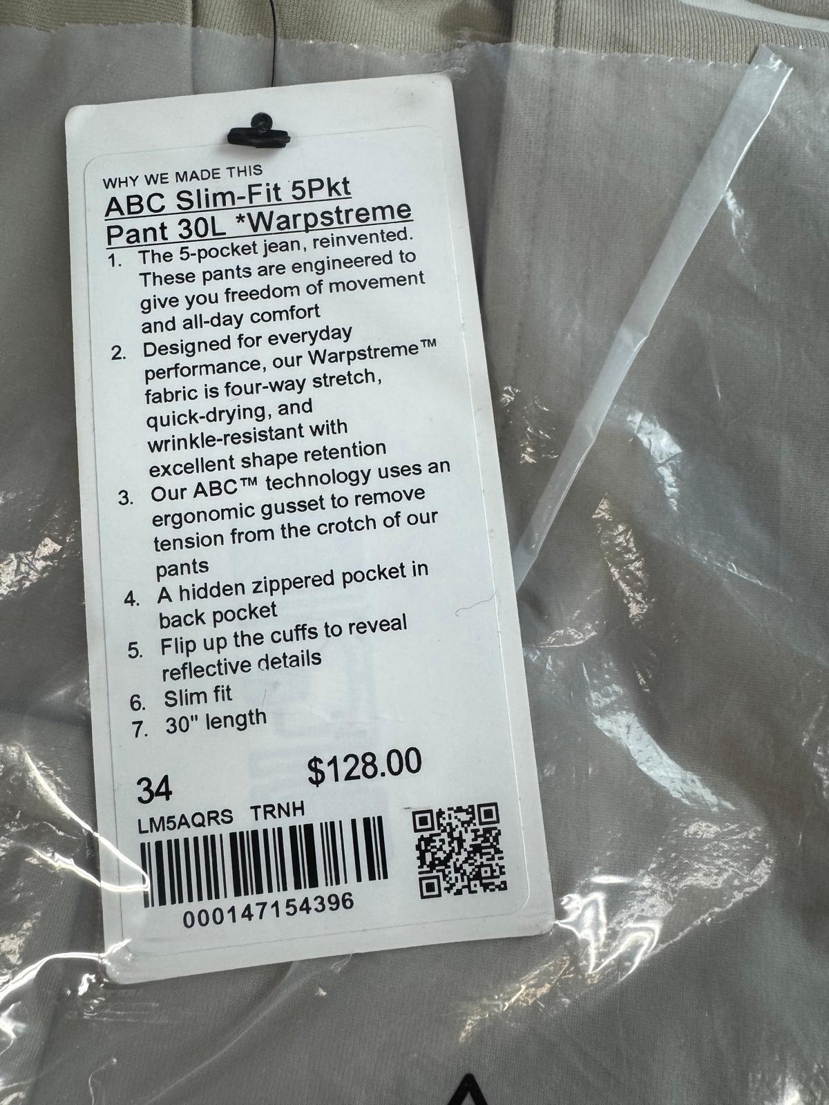 *ABC* Slim-Fit 5 Pocket Pant 30L Warpstreme By lululemon. Choose Your Size. NWT