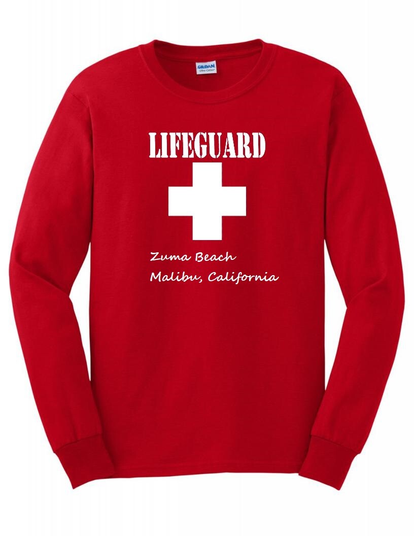 Zuma Beach Malibu California T-SHIRT Red LONG SLEEVE Tee Shirt