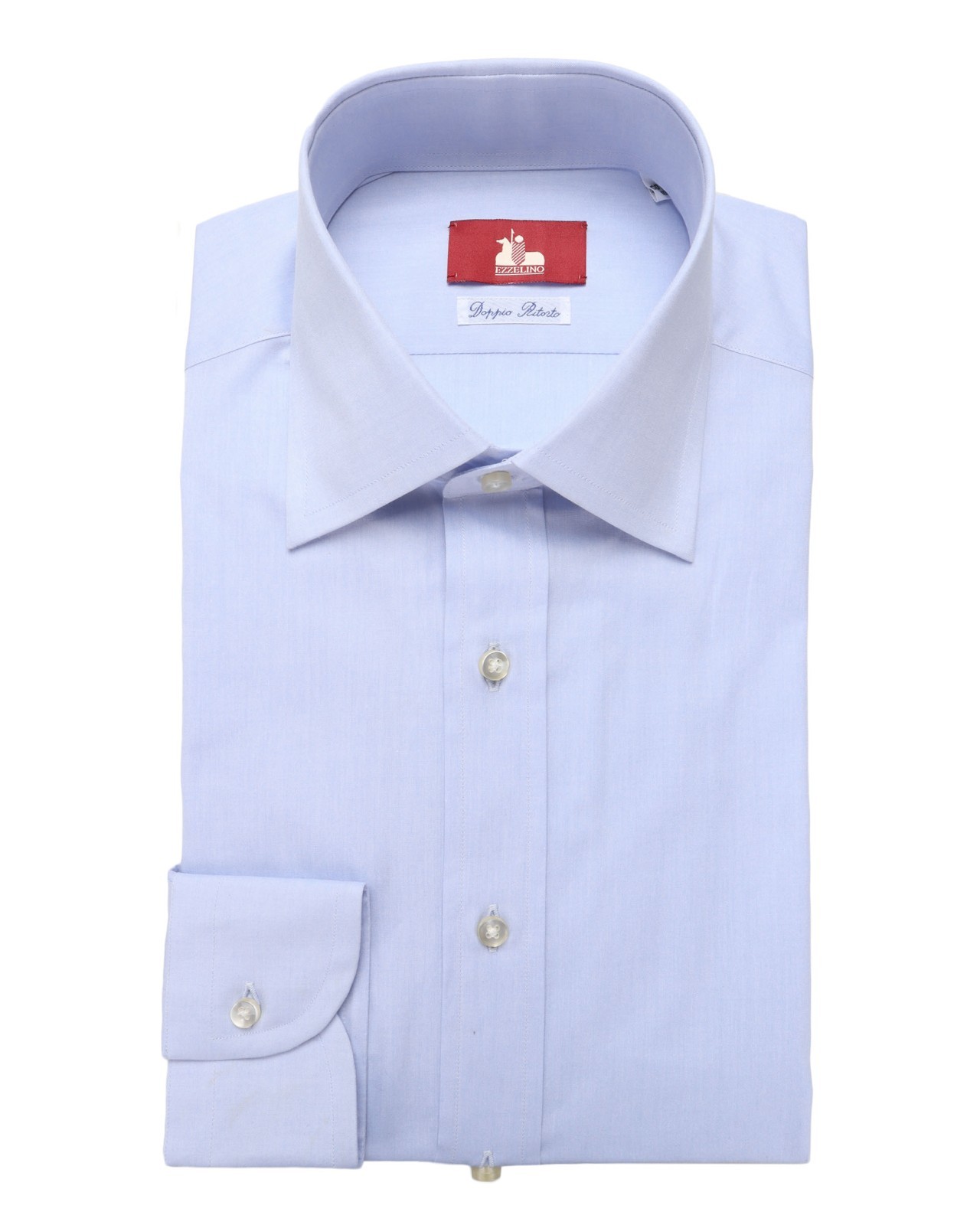 NWT EZZELINO DRESS SHIRT solid sky blue poplin 2-ply cotton Italy 40 15 3/4