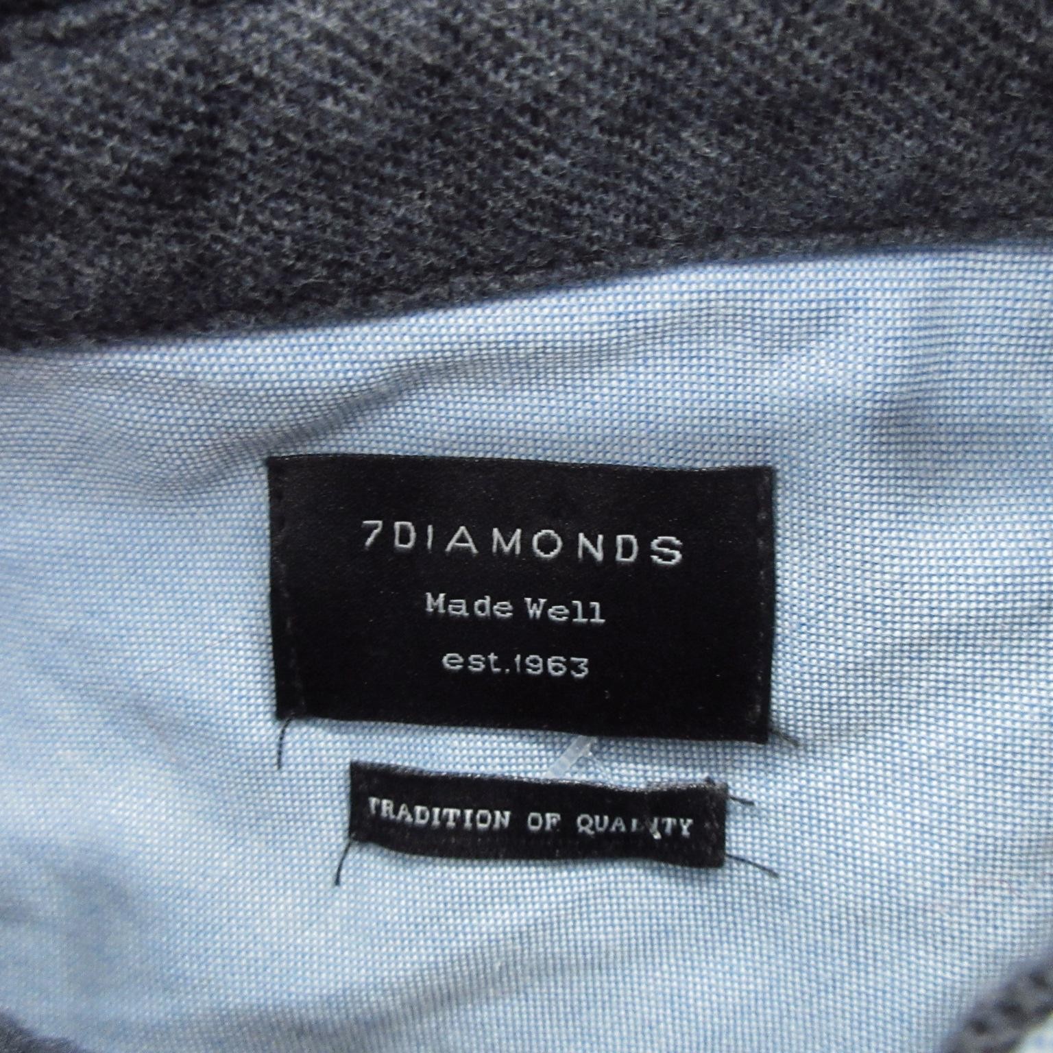 7 Diamonds Polo Shirt Mens Large Black Made Well Band Collar Cotton Short Sleeve