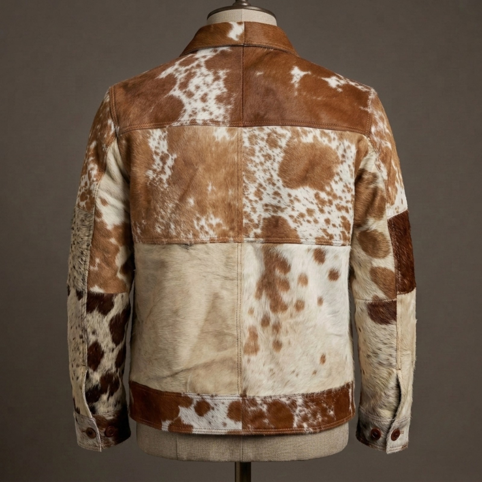 Men’s Tan White Cowhide Leather Jacket Hair On Hide Western Bomber Pony Coat