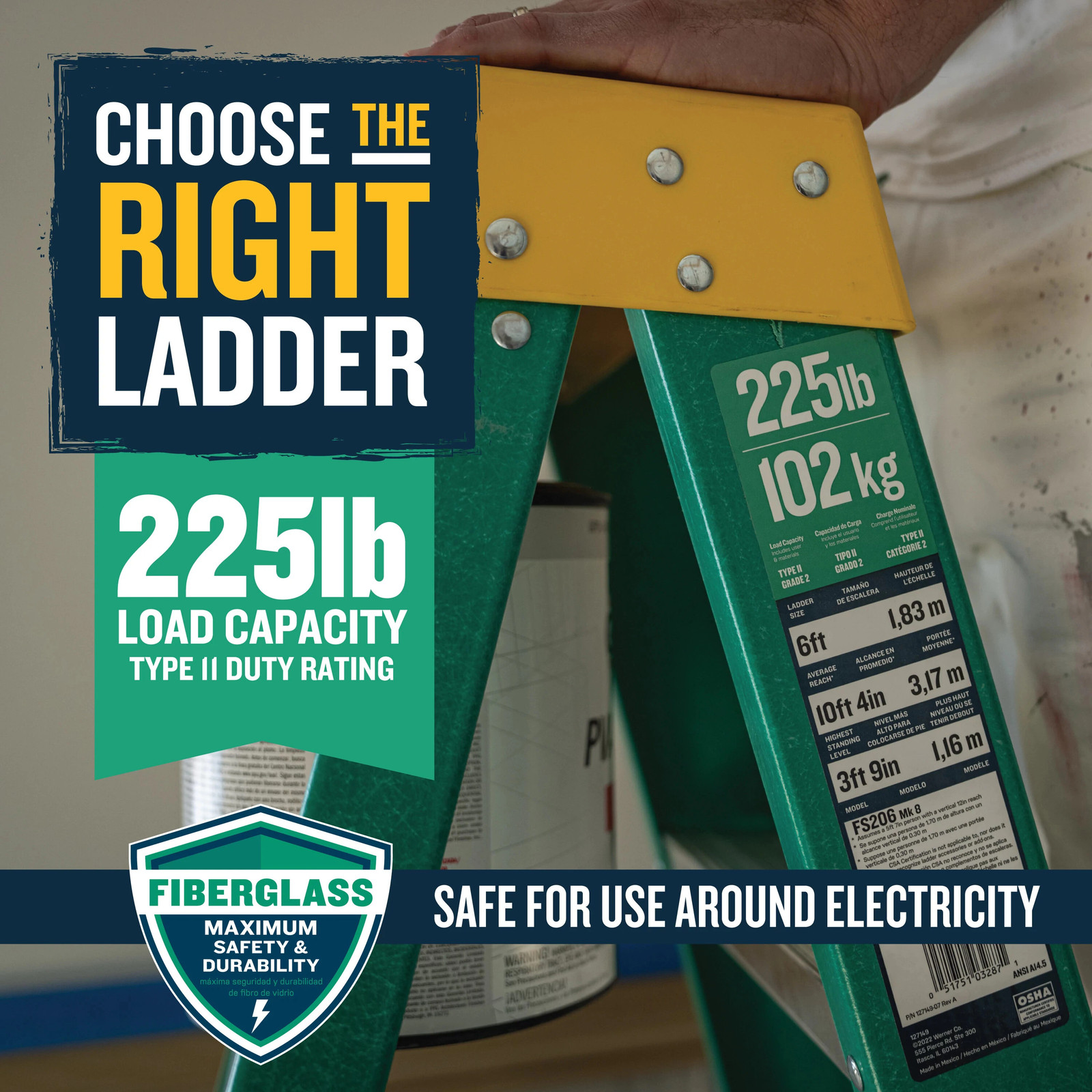 Werner FS200 6-ft ( 10-ft Reach Height ) Fiberglass Type 2 – 225 lbs. Loa|126302
