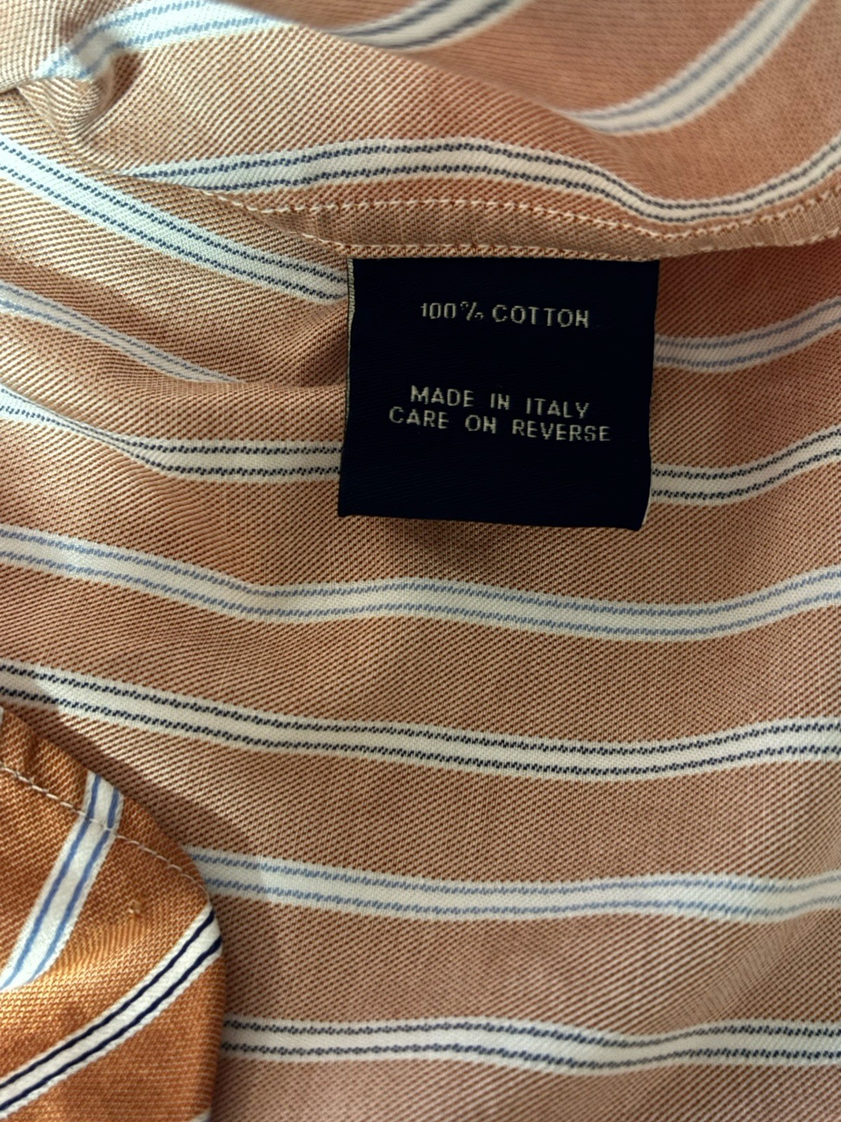 Faconnable Shirt Mens 2XL Orange White Blue Striped Woven Cotton BD LS Pocket