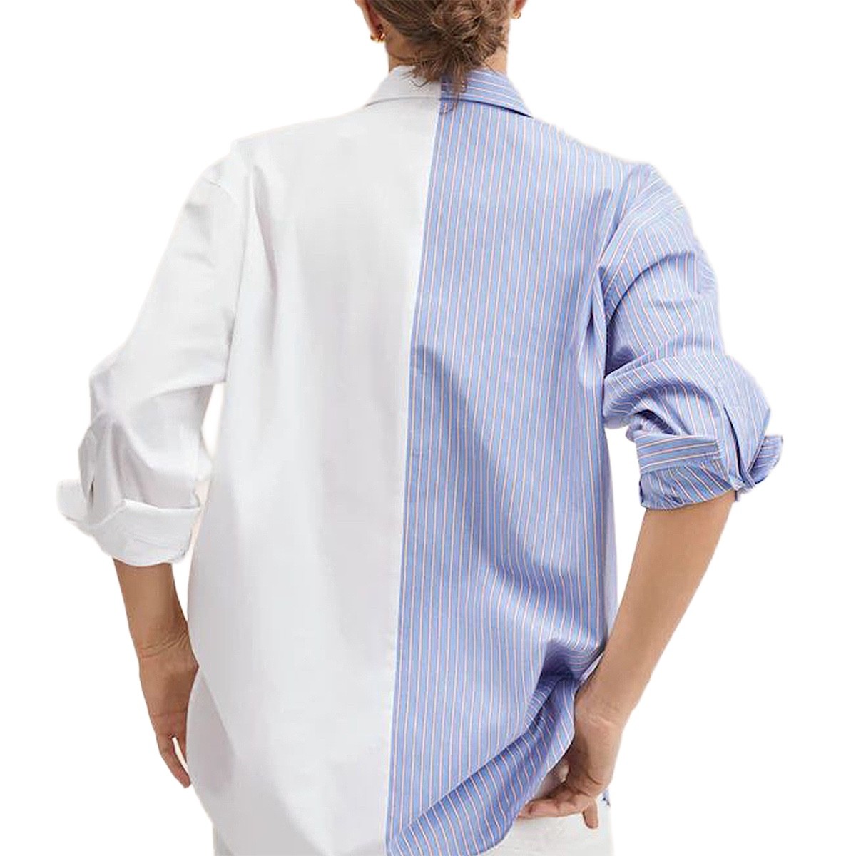 Mango Women’s White and Striped Blue 100% Cotton Shirt