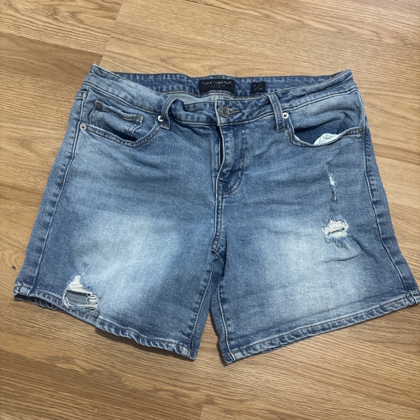 Lucky Brand Jean Shorts Womens 6/28 Blue Denim The Roll Up Distressed