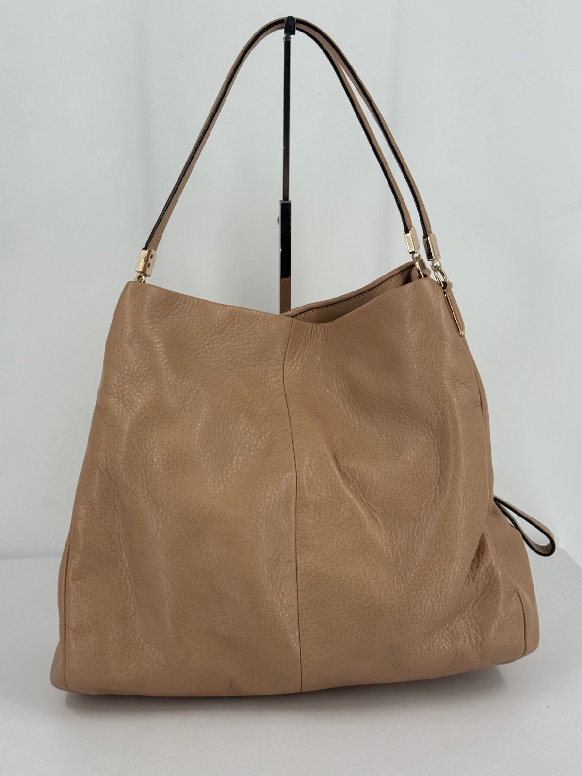 Coach Tan Brown Pebbled Leather Madison Phoebe Satchel Saddle Hobo Purse Bag