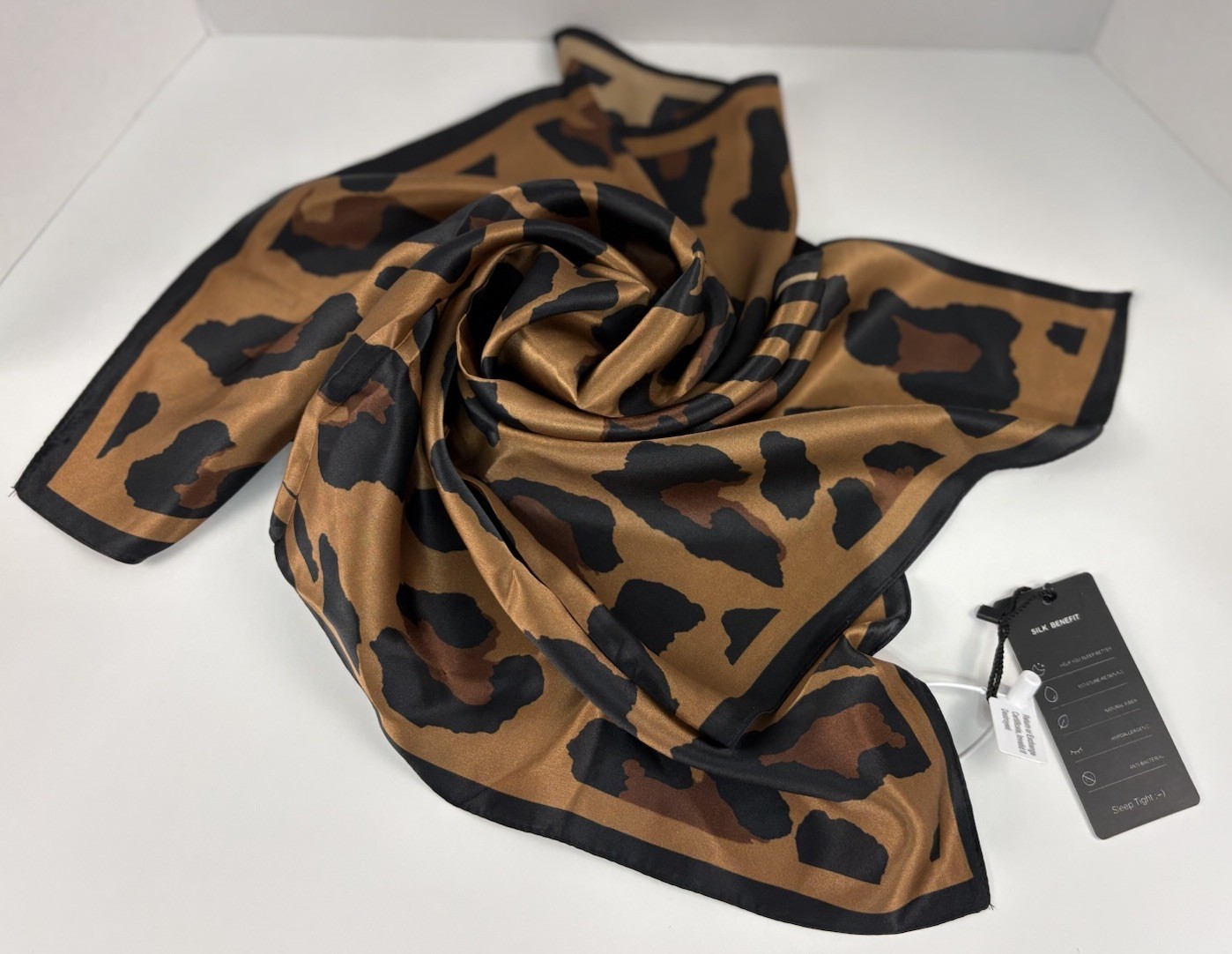 Silk Silky 26” Square Scarf Leopard Print 100% Silk Classic Chic NWT